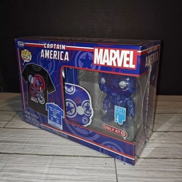 Funko POP Tee Marvel Exclusive Art Series T-Shirt XL Bobble Head Captain America - Picture 8 of 8